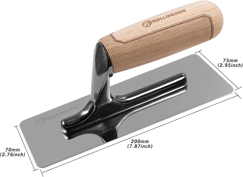 Rolling Dog Venetian Plaster Trowel 200x75mm - Mirror Polished 420 Stainless Steel Blade, Ergonomic Beech Handle for Decorative Finish and Polish - Image 2